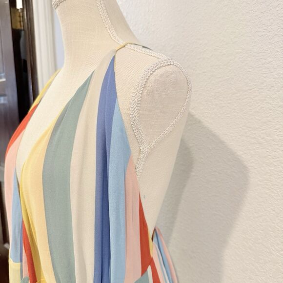 Reformation Sunburst Wrap Midi Dress Rainbow Stripe Spaghetti Strap Large Resort - Picture 6 of 9